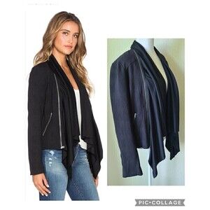 Ella Moss Women Black Motto Jacket Medium Stretch Crepe Detachable Shawl Pocket‎